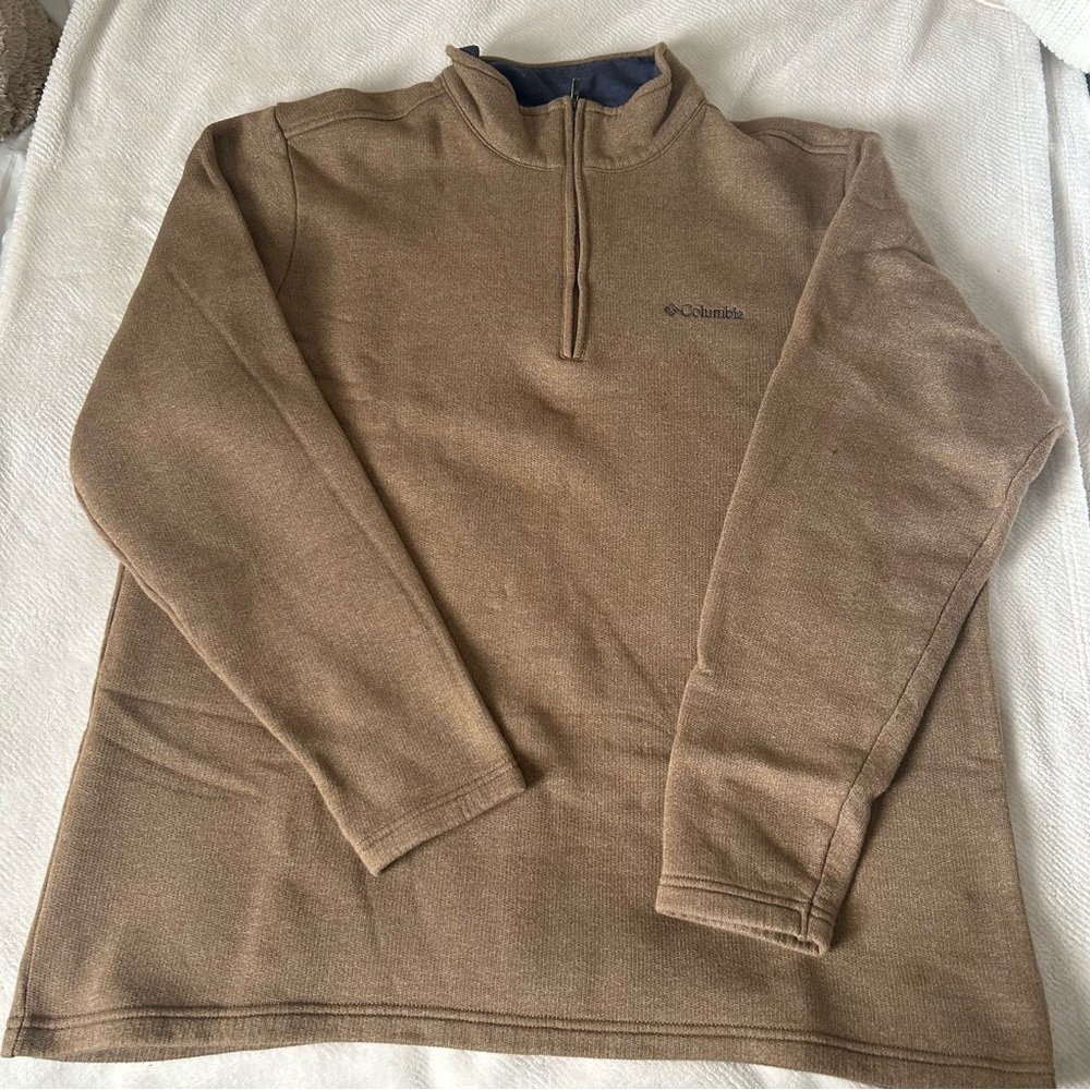 columbia tan quarter zip sweater